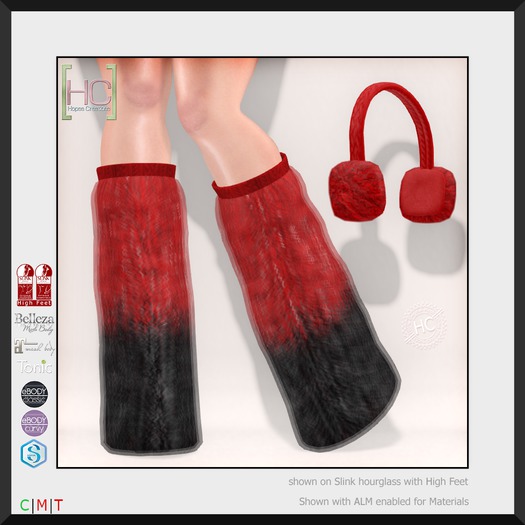 [HC] Ettie Red Yeti Boots & Earmuffs for Slink, Belleza, Maitreya, eBody, Signature & Tonic