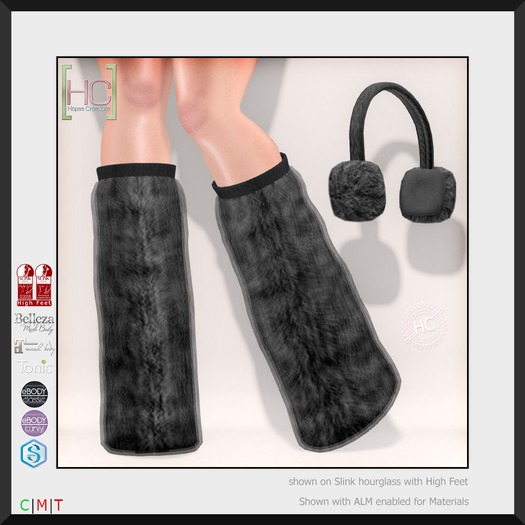 [HC] Ettie Black Yeti Boots & Earmuffs for Slink, Belleza, Maitreya, eBody, Signature & Tonic