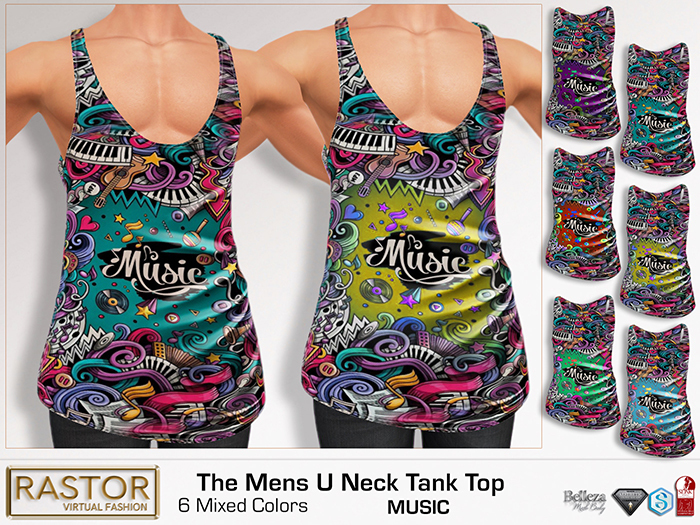RASTOR The Mens U Neck Tank Top MUSIC