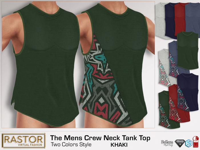 RASTOR The Mens Crew Neck Tank Top KHAKI