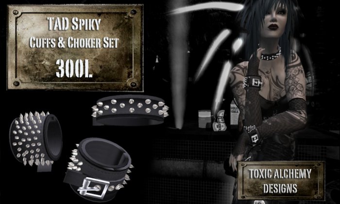 :::TAD::: Spiky Cuffs & Chocker Set (Black)