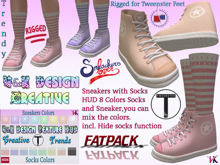 V&K Design Rigged for Tweenster Feet !FATPACK! Sneakers/Socks