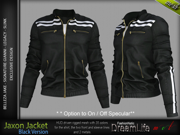 JAXON MALE BLACK SINGLE COLOR JACKET, MESH - SIGNATURE GIANNI, LEGACY, SLINK, BELLEZA JAKE - FashionNatic