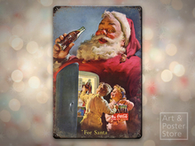 Vintage Christmas Santa Cola Rusty Metal Sign Ad Poster #02