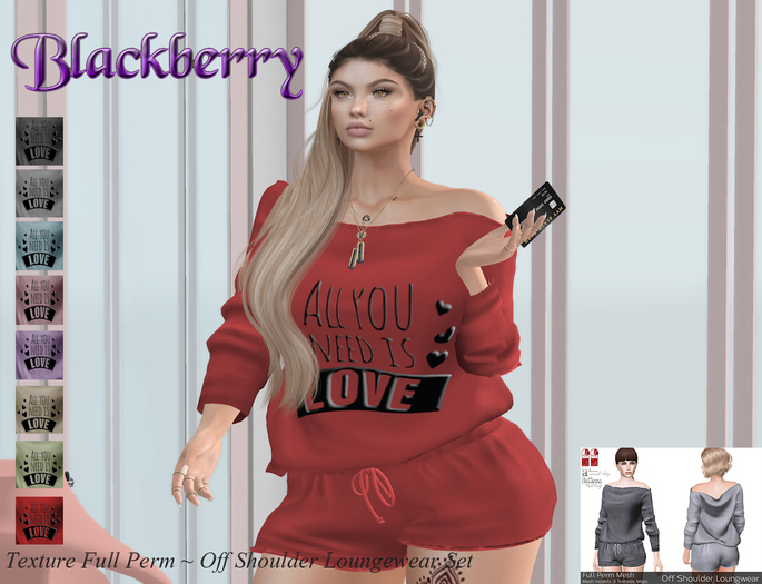 ::Blackberry:: Texture Full Perm ~ Off Shoulder Loungewear Set