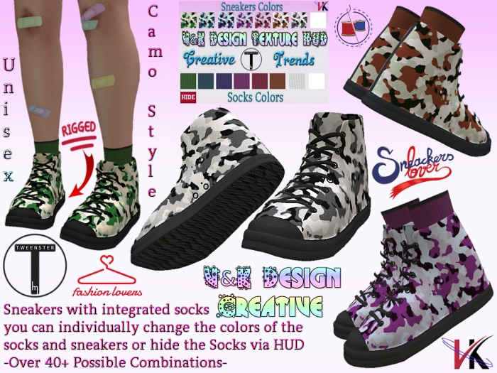 V&K Design Rigged for Tweenster Camo !FATPACK! Sneakers/Socks