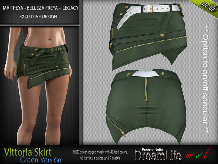VITTORIA FEMALE SKIRT GREEN SINGLE COLOR - MESH - Maitreya Lara, Belleza Freya, Legacy - FashionNatic 