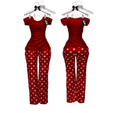 * Harmonia Original Red Snow Christmas Outfit Pyjamas Maitreya Santa Claus Snowflakes Home Wear Casual Pants Tee Shirt