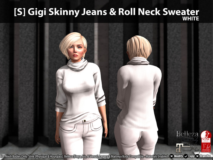 [S] Gigi Skinny Jeans & Roll Neck Sweater White
