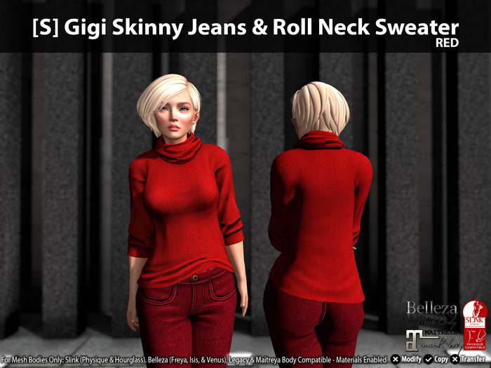 [S] Gigi Skinny Jeans & Roll Neck Sweater Red