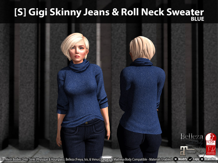 [S] Gigi Skinny Jeans & Roll Neck Sweater Blue