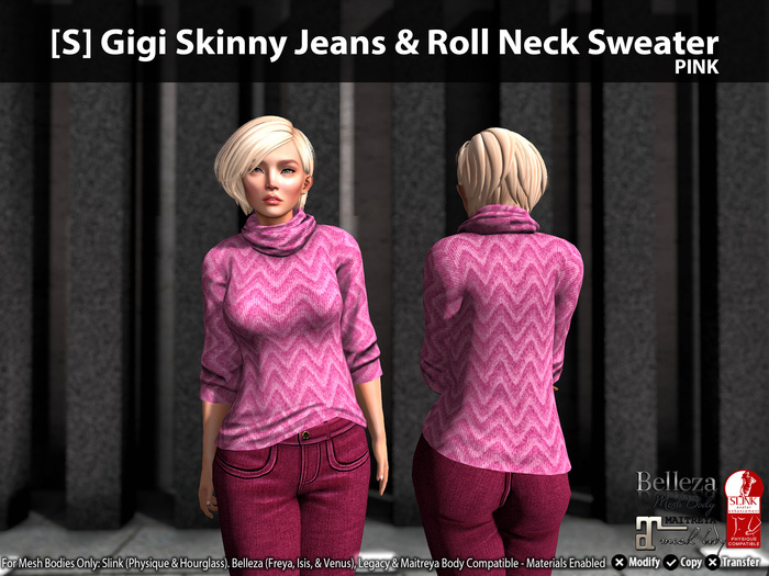 [S] Gigi Skinny Jeans & Roll Neck Sweater Pink