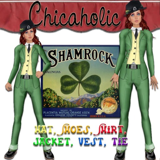 Chicaholic St Patricks Day Bowler Outfit - Green Suit with shoes, hat, outfit