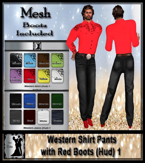 ! Western Shirt Pants with Red Boots (Hud) 1