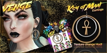 VENGE -  Key of Maat Earrings  ; Ankh, Egyptian, Goth, Gothic, Vamp, Vampire 