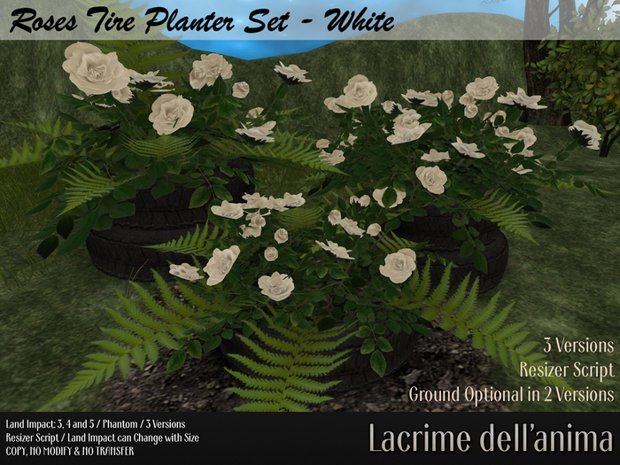 Roses Tire Planter Set - White