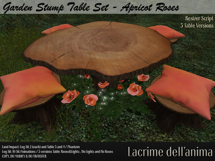 Garden Stump Table Set - Apricot Roses