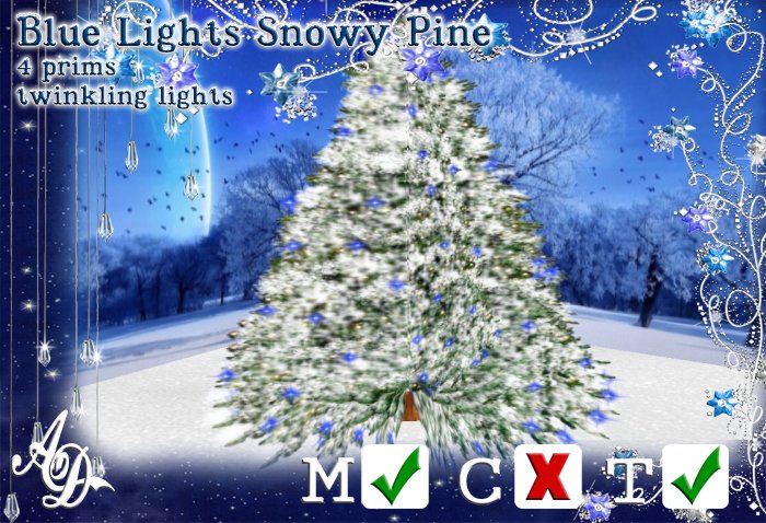 Blue lights snowy pine