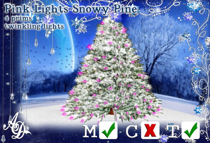 Pink lights snowy pine