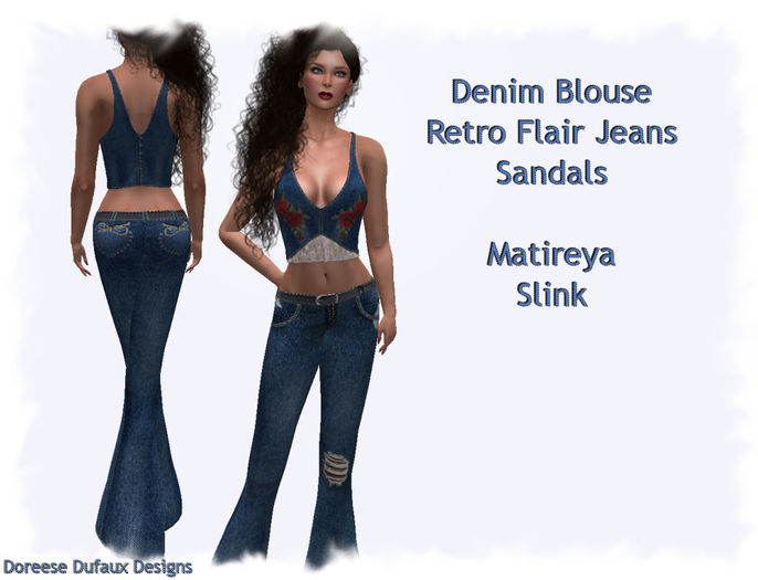 RETRO DENIM FLAIR JEANS & PRETTY APPLIQUE & LACE TOP