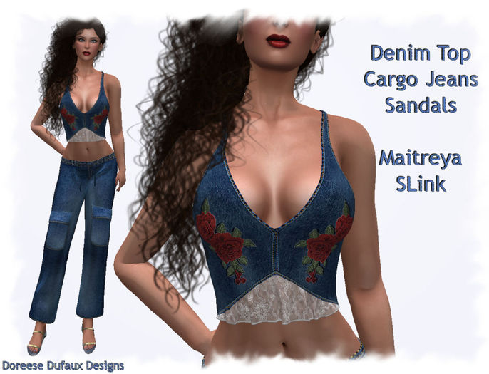 DENIM LACE TOP CARGO JEANS