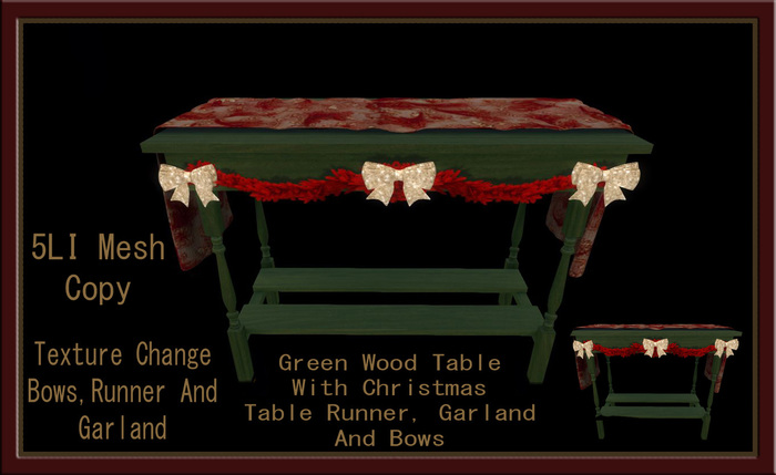 Green Wood  Christmas Table With Runner Garland And Bows