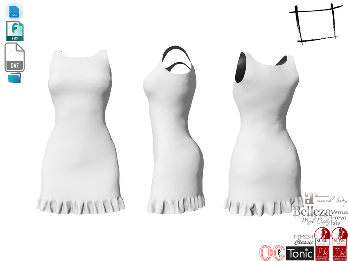 Dae Obj FBX For Retro Dress With Bottom Ruffles Slink, Maitreya, Ocacin Voluptuous, Belleza, Tonic