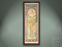 NOON Alphonse Mucha Art Nouveau Painting | Slim Dark Wood Frame