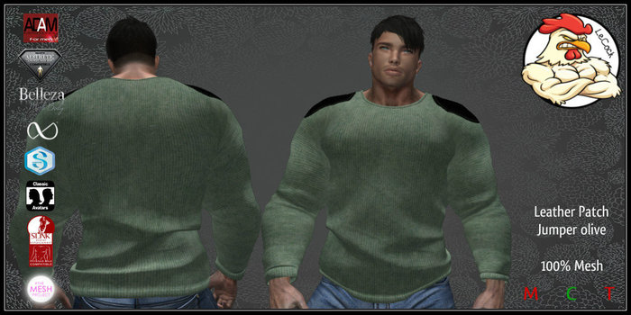 LeCock - Leather Patch Jumper olive