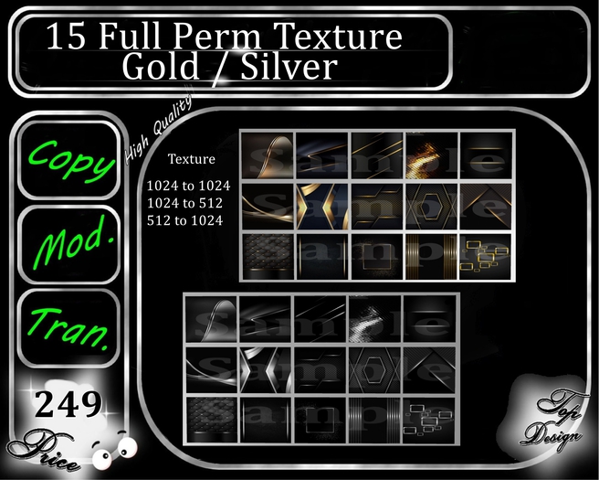 Full Perm Texture Pack * Black Silver/ Gold *
