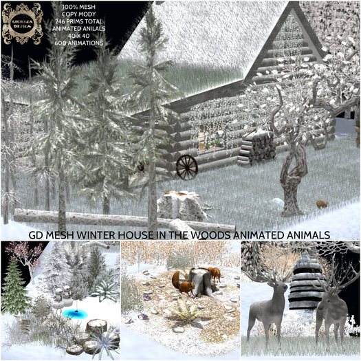 GD MESH WINTER HOUSE IN THE WOODS ANIMATED ANIMALS