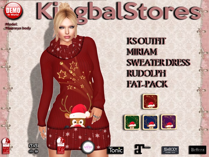 KS OUTFIT MIRIAM SWEATER DRESS XMAS RUDOLPH FAT-PACK