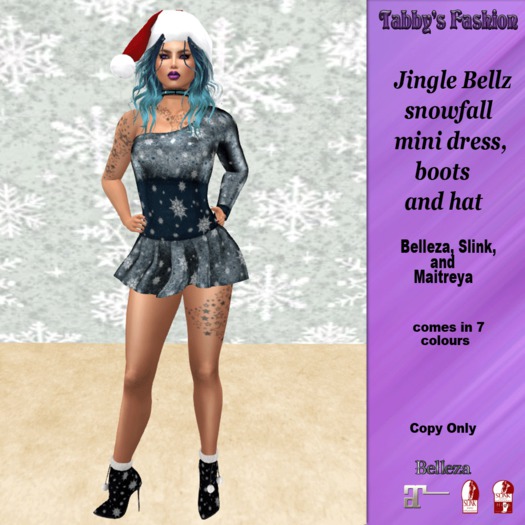 Jingle Bellz snowfall dress, boots & hat