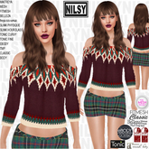 OFFSHOULDER SWEATER AND GREEN WOOL CHECK SKIRT,ALL BODIES