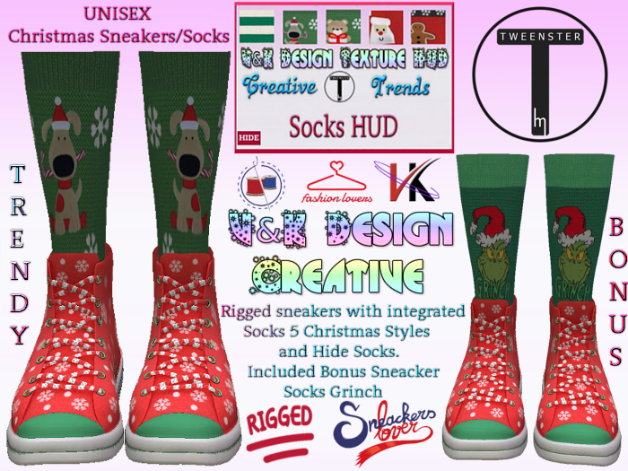 V&K Design Rigged for Tweenster Christmas Sneaker/Socks 6 Style