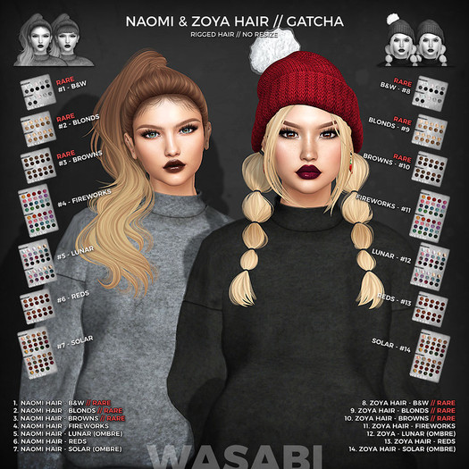 Wasabi // Naomi Mesh Hair - #1 B&W RARE