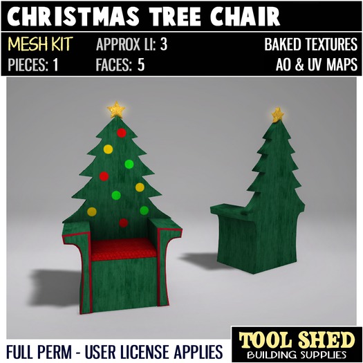 Second Life Marketplace Tool Shed Christmas Tree Chair Mesh Kit