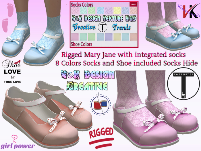V&K Design Rigged for Tweenster !FATPACK! Mary Jane/Socks