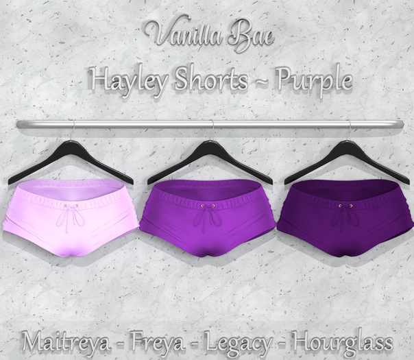 *Vanilla Bae* Hayley Shorts - Purple 3 Pack - Strip Me Collection - Maitreya / Freya / Legacy / HG