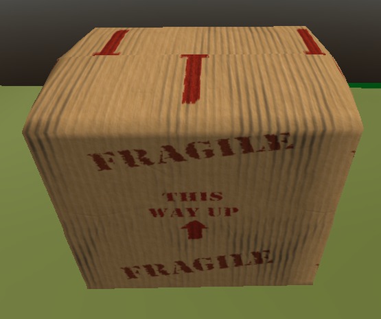 Cardboard Box with Fragile and this Side Up text and icons