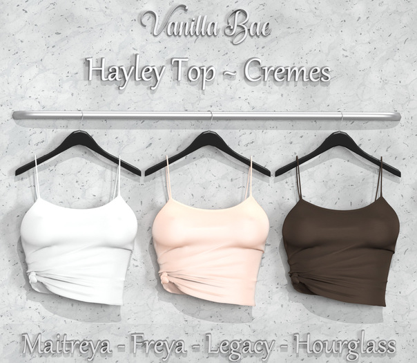 *Vanilla Bae* Hayley Knotted Top - Creme 3 Pack - Strip Me Collection - Maitreya / Freya / Legacy / HG