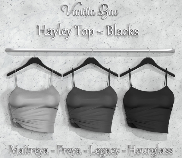 *Vanilla Bae* Hayley Knotted Top - Black 3 Pack - Strip Me Collection - Maitreya / Freya / Legacy / HG
