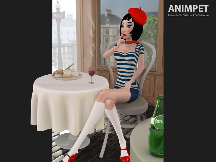 Animesh Animated Girl Sitting In A Cafe | Use A Full Avatar | Copy/Modify | TouchPlay & TouchStop | Table Chair Cheese