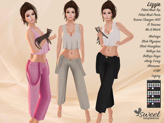 ST :: Lizzie Outfit Maitreya, Slink (P, H), Belleza ( V, I, F), Legacy, eBody, Altamura, #TMP. 15 T Mix & Match.