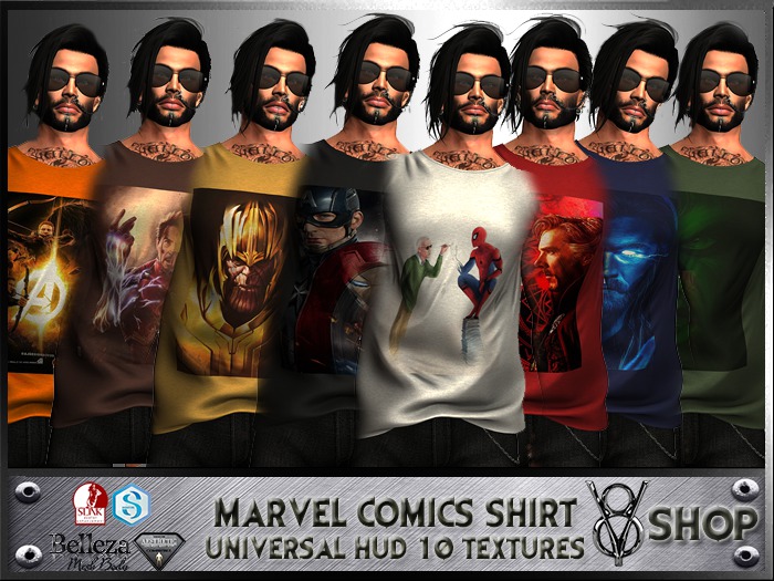 +V8 SHOP+ MARVEL SHIRT UNIVERSAL HUD 10 TEXTURES