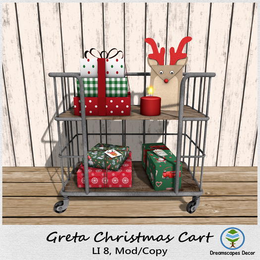 *Greta* Christmas Cart A - Seasonal Home Decor, cart with gift boxes, reindeer paper bag and candle