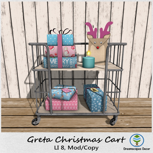 *Greta* Christmas Cart B - Seasonal Home Decor, cart with gift boxes, reindeer paper bag and candle 