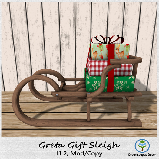 *Greta* Gift Sleigh A - Christmas Decor, wooden sleigh with gift boxes