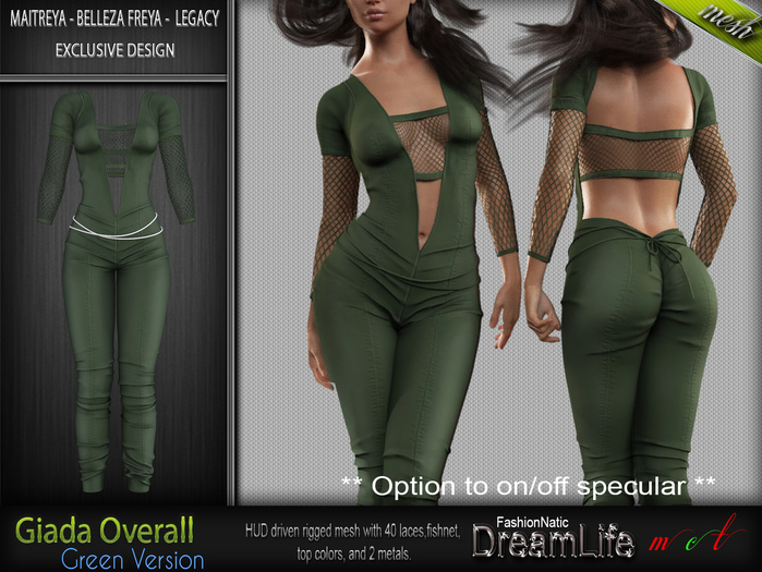 GIADA Female Green single Color OVERALL - MESH - Maitreya Lara, Belleza Freya, Legacy 
