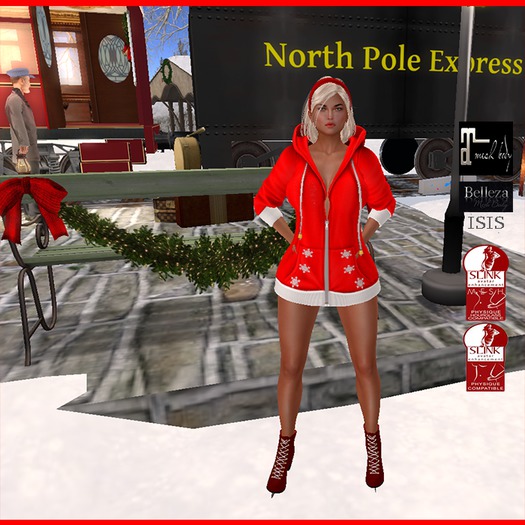 WINTER SALE - .:L&D:. Sweater Dress Red w Snowflake Pockets 